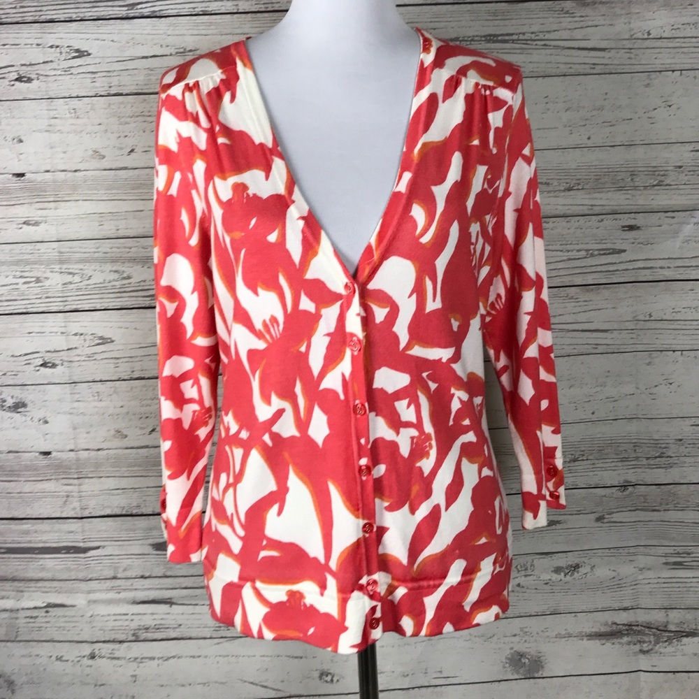 Charter Club Floral 3/4 Sleeve V-Neck Cardigan